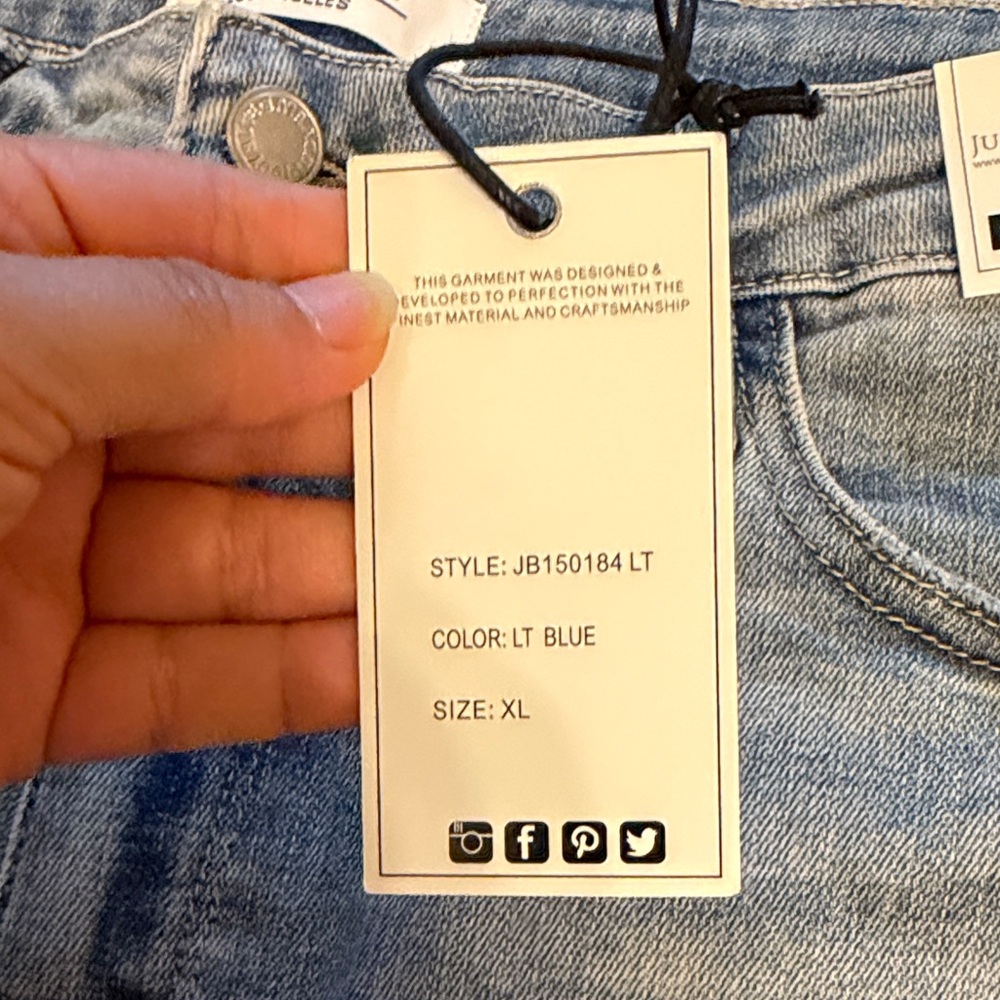 Judy Blue Women's Jean Shorts in Blue, Black, and White - Picture 4 of 16